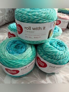 Red Heart Roll With It Tweed Acrylic Yarn in Marine Teal Green Rare